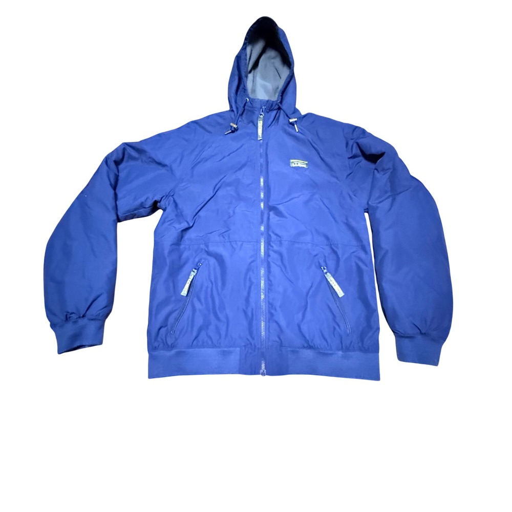 LL Bean Mens Warm-Up Jacket Blue Fleece Lined Hooded Windbreaker 514669 Medium